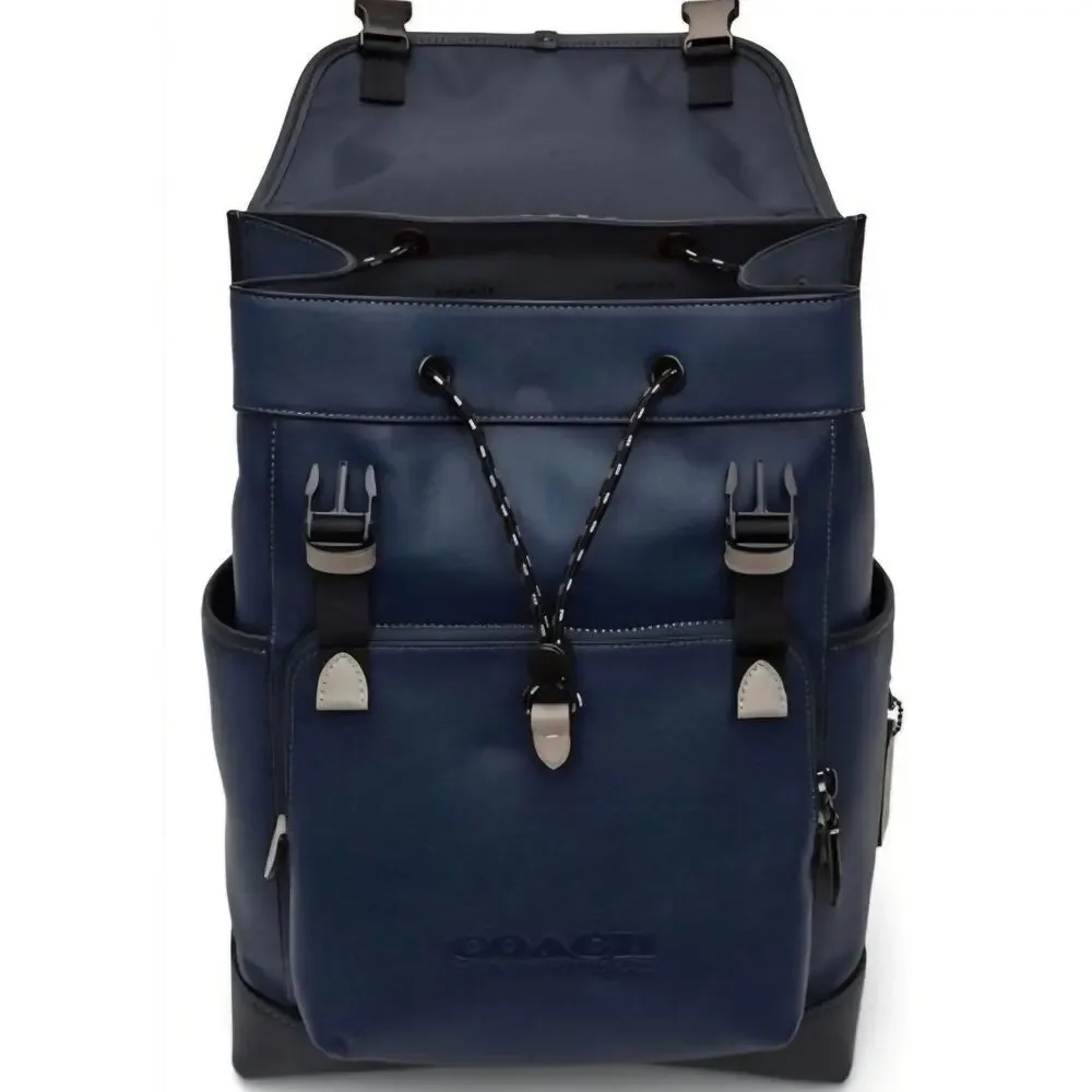 Coach League Flap Backpack — Midnight Navy Leather